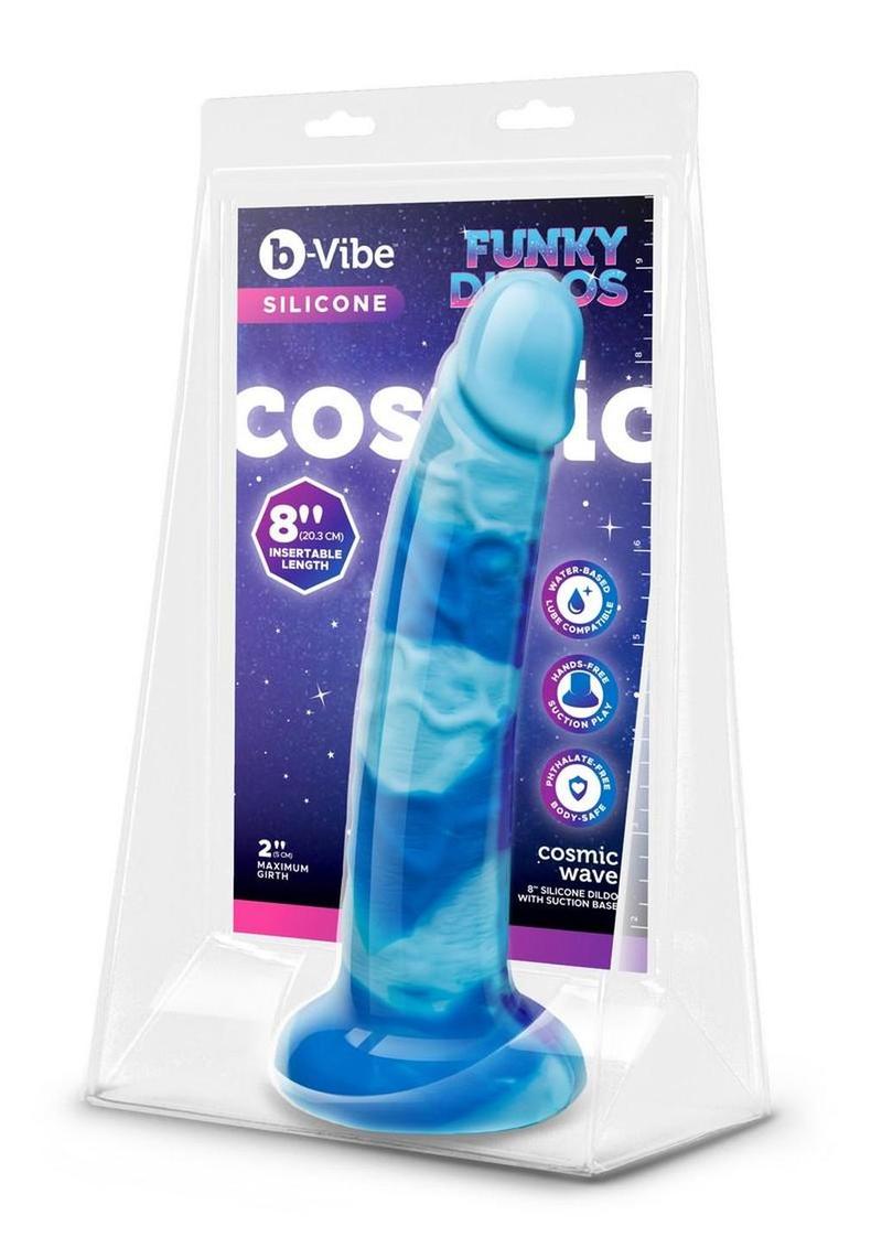 B-Vibe Cosmic Wave Silicone Dildo with Suction Base - Blue - 8in