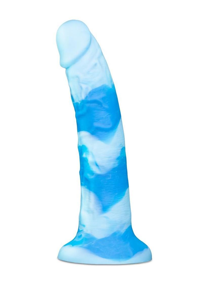 B-Vibe Cosmic Wave Silicone Dildo with Suction Base - Blue - 8in