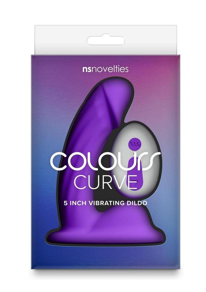 Colours Curve Silicone Vibrating Dildo with Remote Control - Purple - 5in