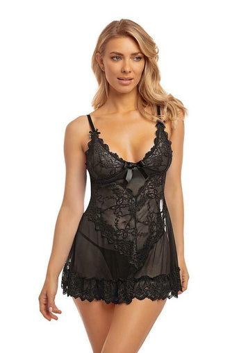 Oh LA LA Cheri Valentine Babydoll - Black - Large