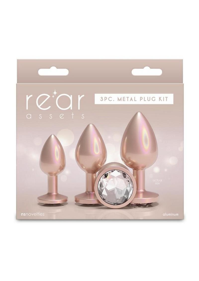 Rear Assets Tapered Trainer Chrome Plated Anal Plugs Kit - Tan - 3pc/Set