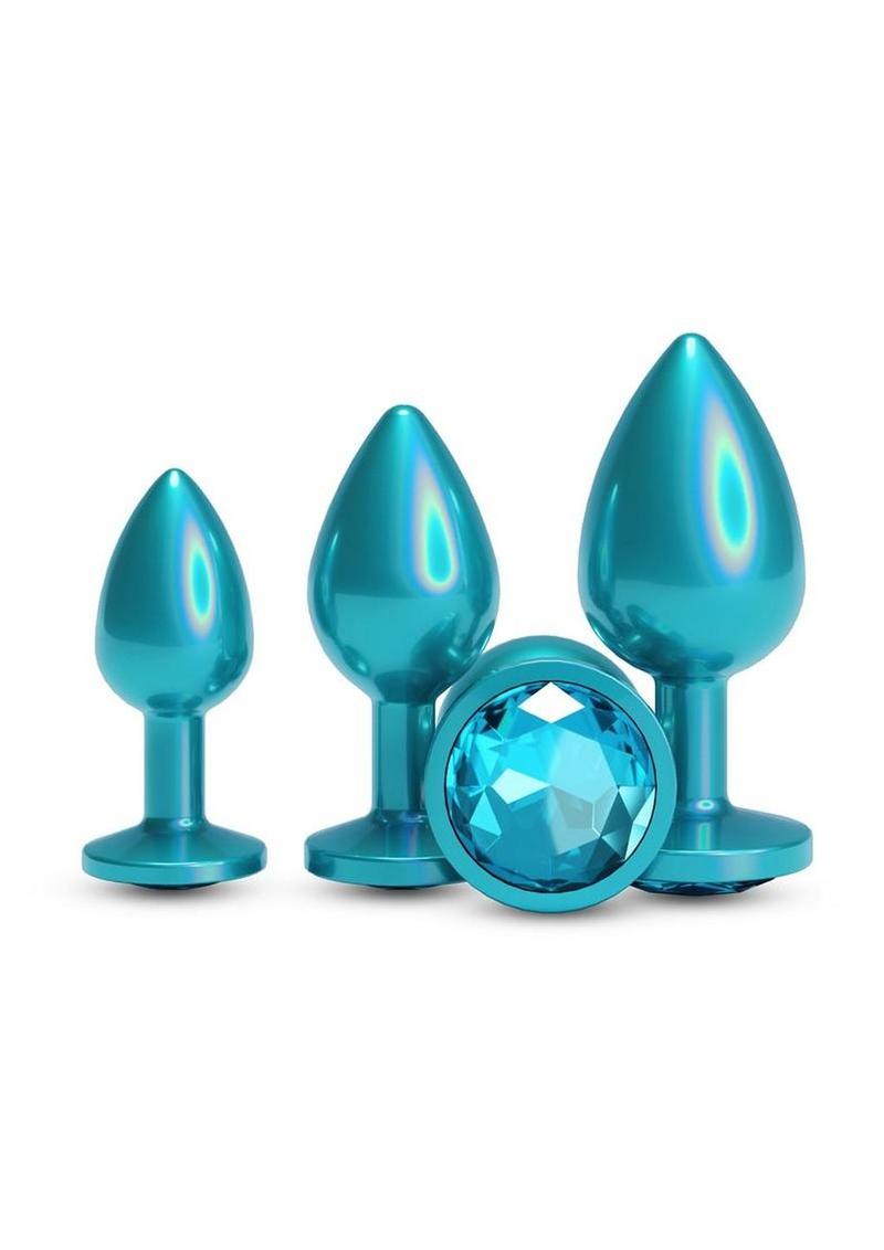Rear Assets Tapered Trainer Chrome Plated Anal Plugs Kit - Teal - 3pc/Set